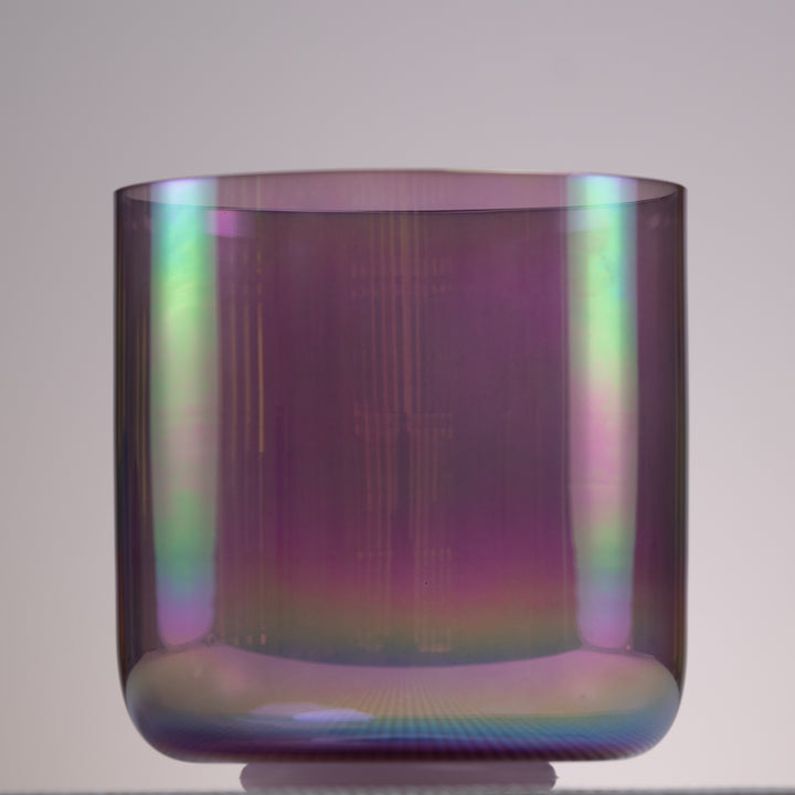A 6.5" E-23 Amethyst Activation Crystal Singing Bowl with a prismatic, translucent purple hue.