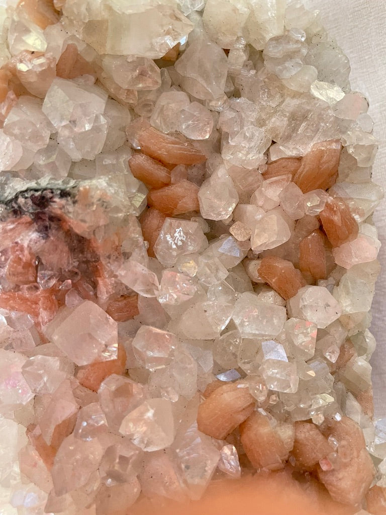 Apophyllite with Peach Calcite Cluster