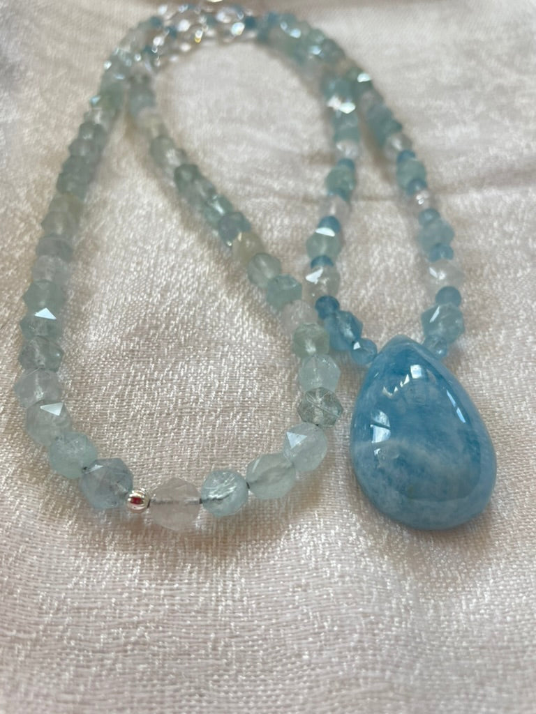 AAA Faceted Aquamarine Mala