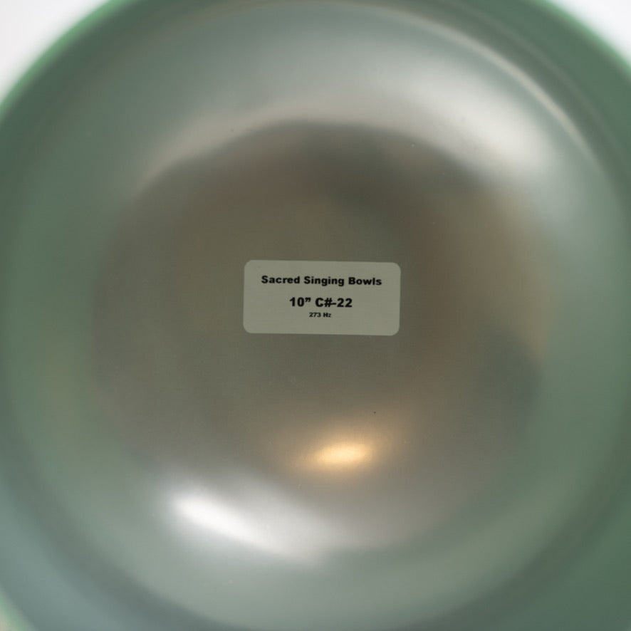 10" C#-22 Emerald Heart Frosted Crystal Singing Bowl, Silver inside