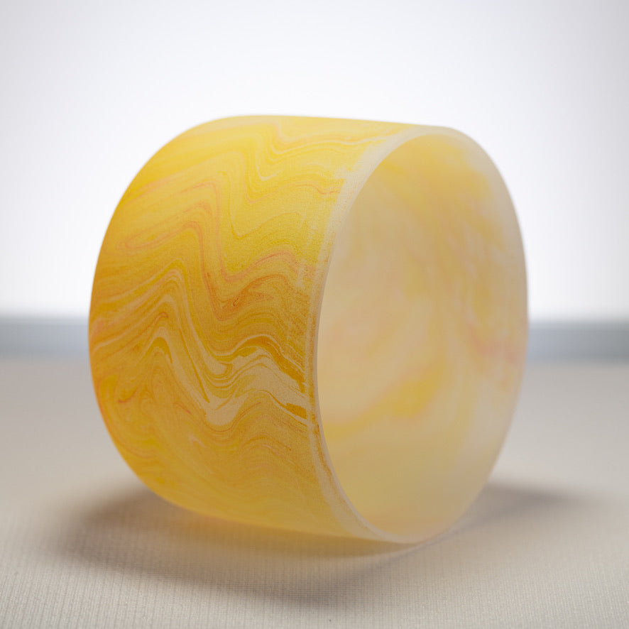 8.75" F-25 Yellow Swirl Frosted Crystal Singing Bowl