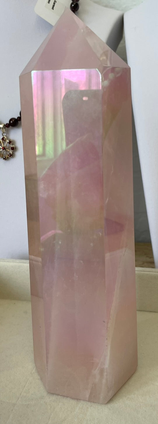 Large Aura Rose Quartz Tower