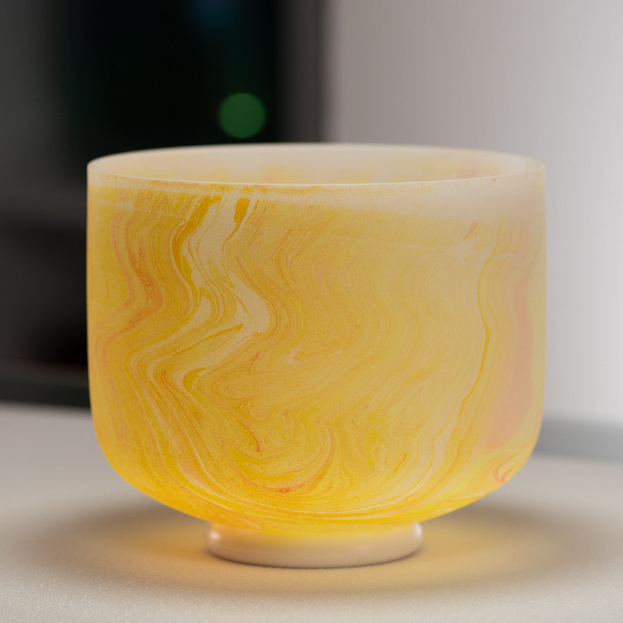 8.75" F-25 Yellow Swirl Frosted Crystal Singing Bowl