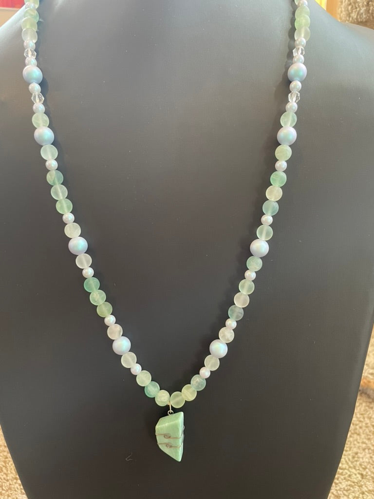 Light Green Fluorite Mala with Green Azeztulite pendant