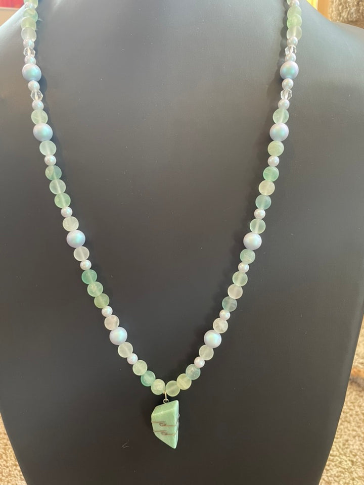 Light Green Fluorite Mala with Green Azeztulite pendant