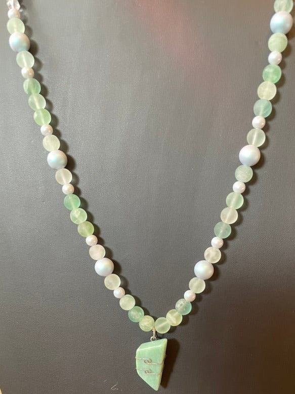 Light Green Fluorite Mala with Green Azeztulite pendant