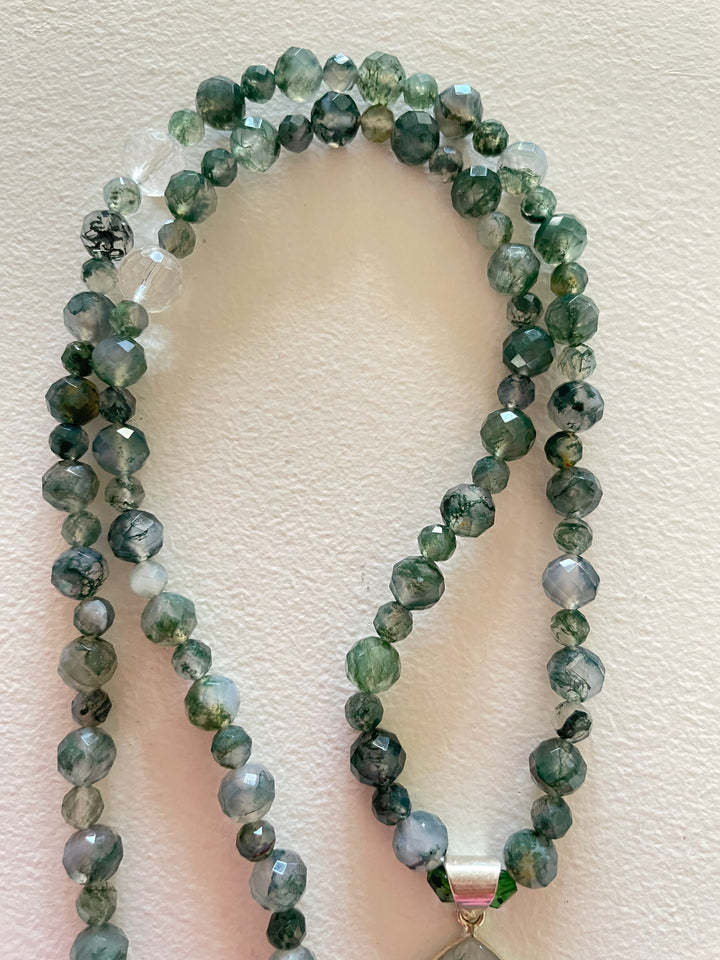 Faceted Moss Agate Mala