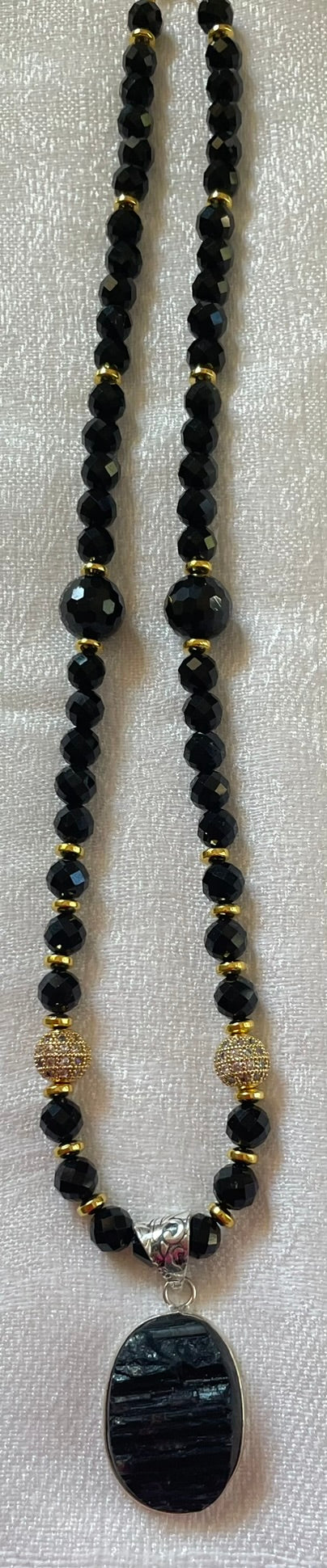 Black Tourmaline with Golden Hematite Necklace