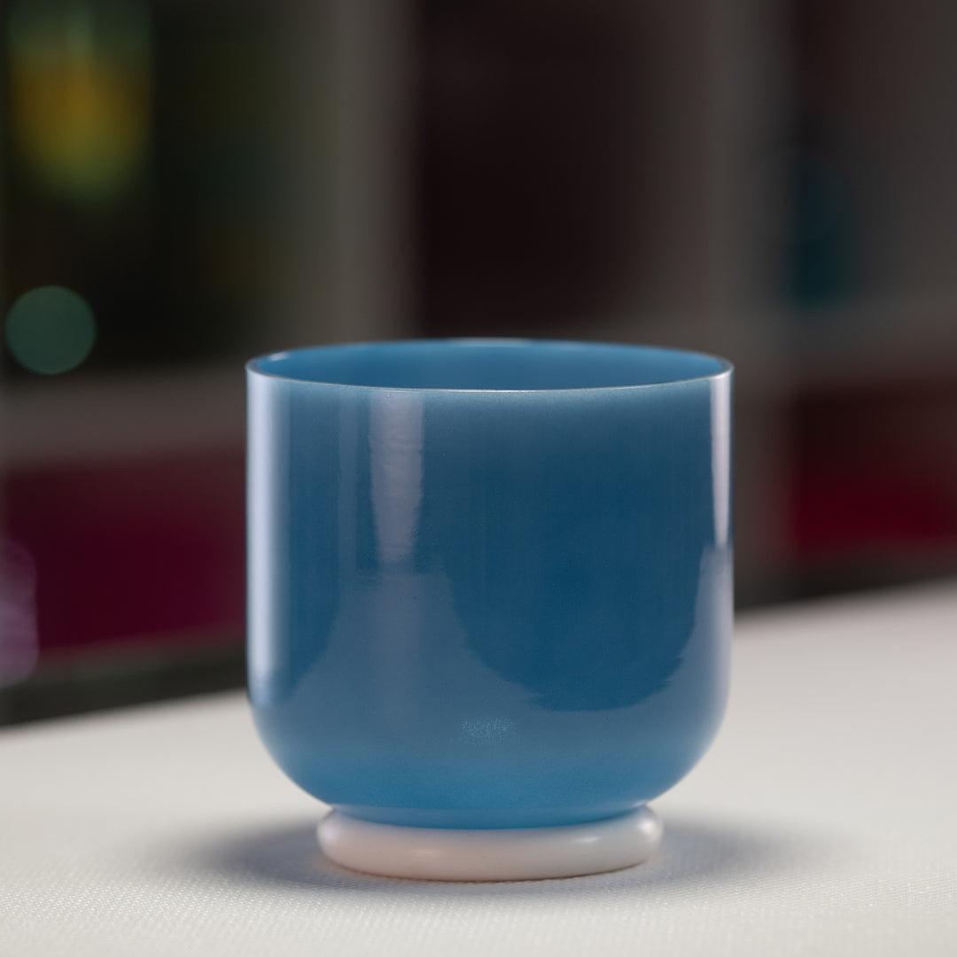 Small, blue crystal bowl for meditation