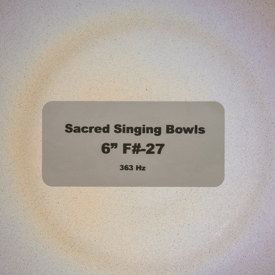 Sacred Singing Bowls™ product label with bowl specifications