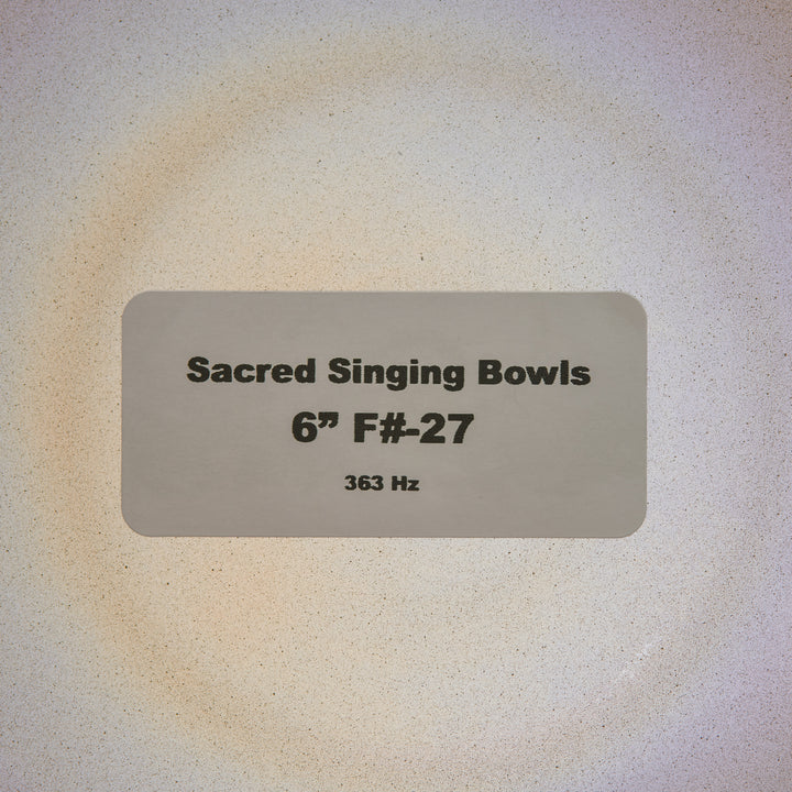 Sacred Singing Bowls™ product label with bowl specifications