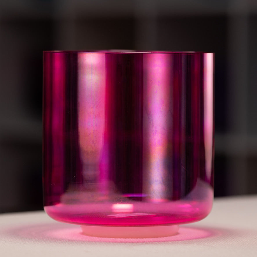 Pink crystal singing bowl for sound healing