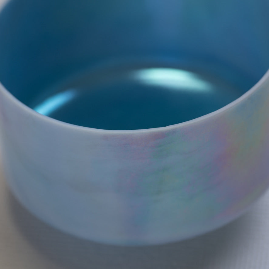 9” E-50 Turquoise Platinum Ocean Gold inside Crystal Singing Bowl, Crystal Tones™