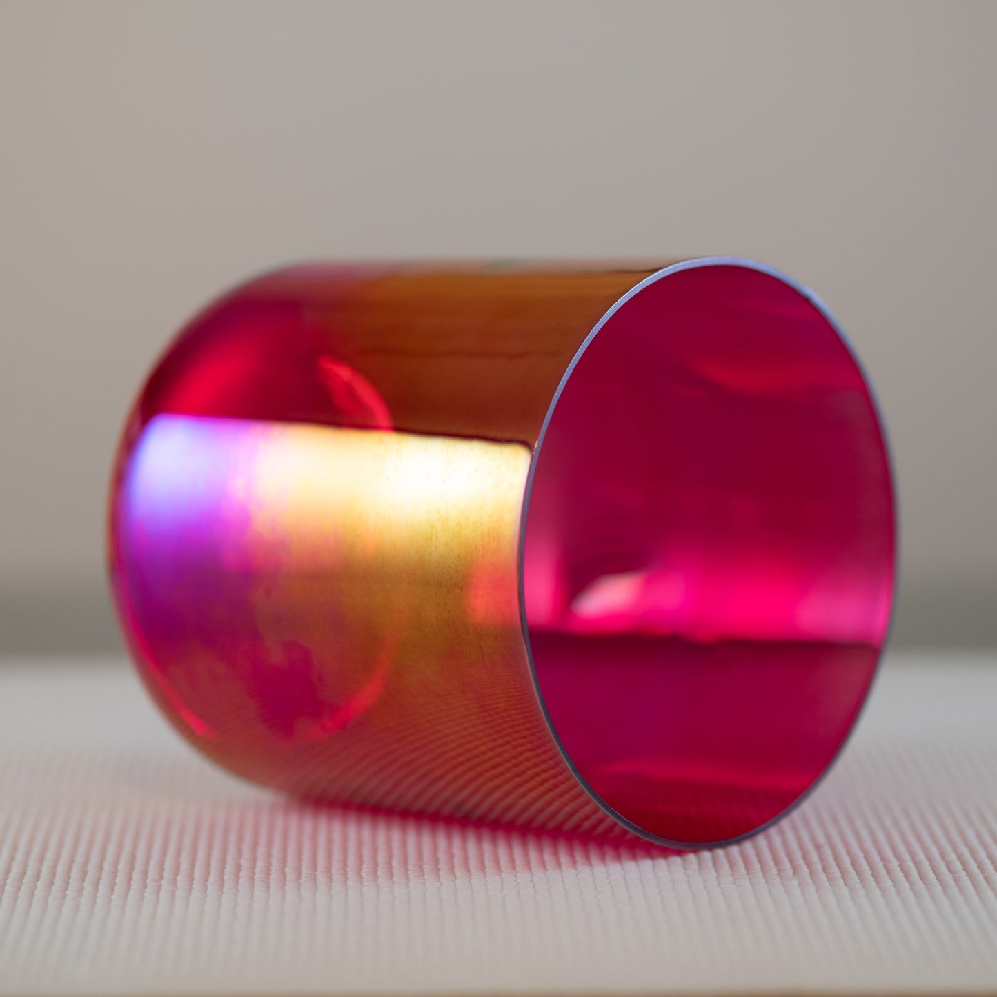 7" B+0 Ruby Color Crystal Singing Bowl, Prismatic, Sacred Singing Bowls
