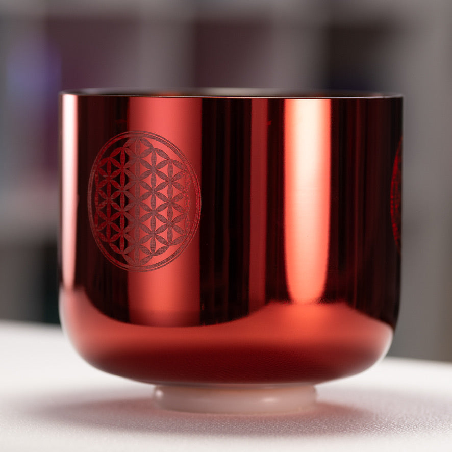 9" C+10 Orange Blossom Singing Bowl with Flower of Life, Perfect Pitch