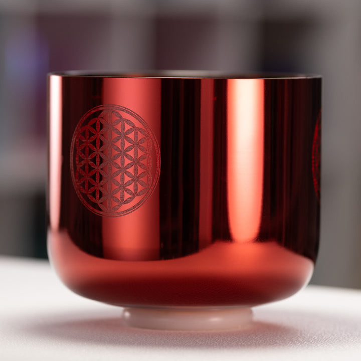9" C+10 Orange Blossom Singing Bowl with Flower of Life, Perfect Pitch