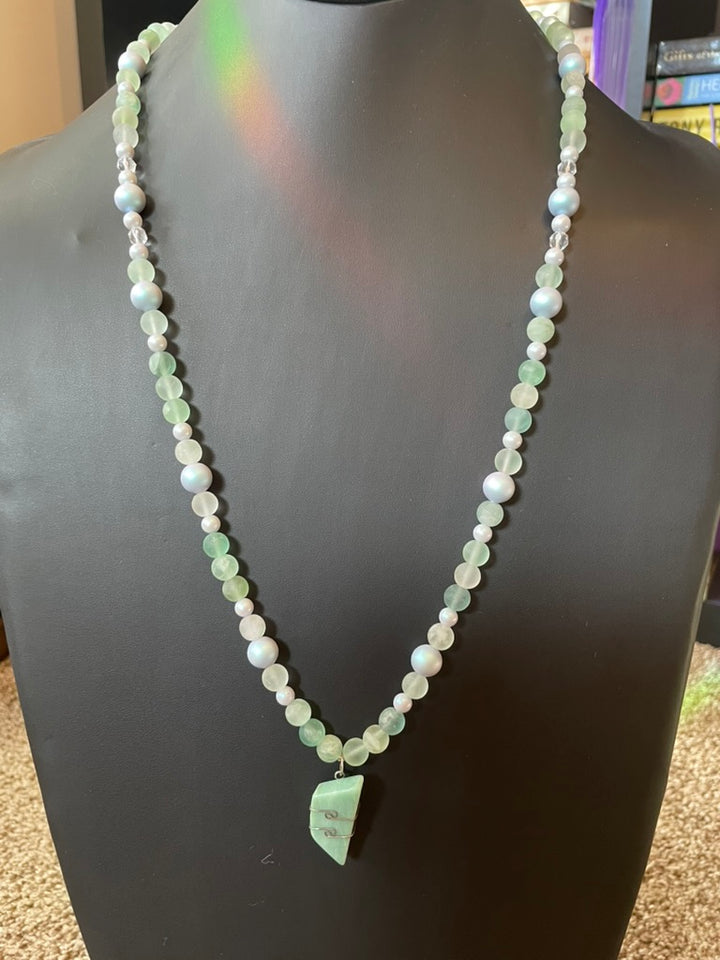 Light Green Fluorite Mala with Green Azeztulite pendant