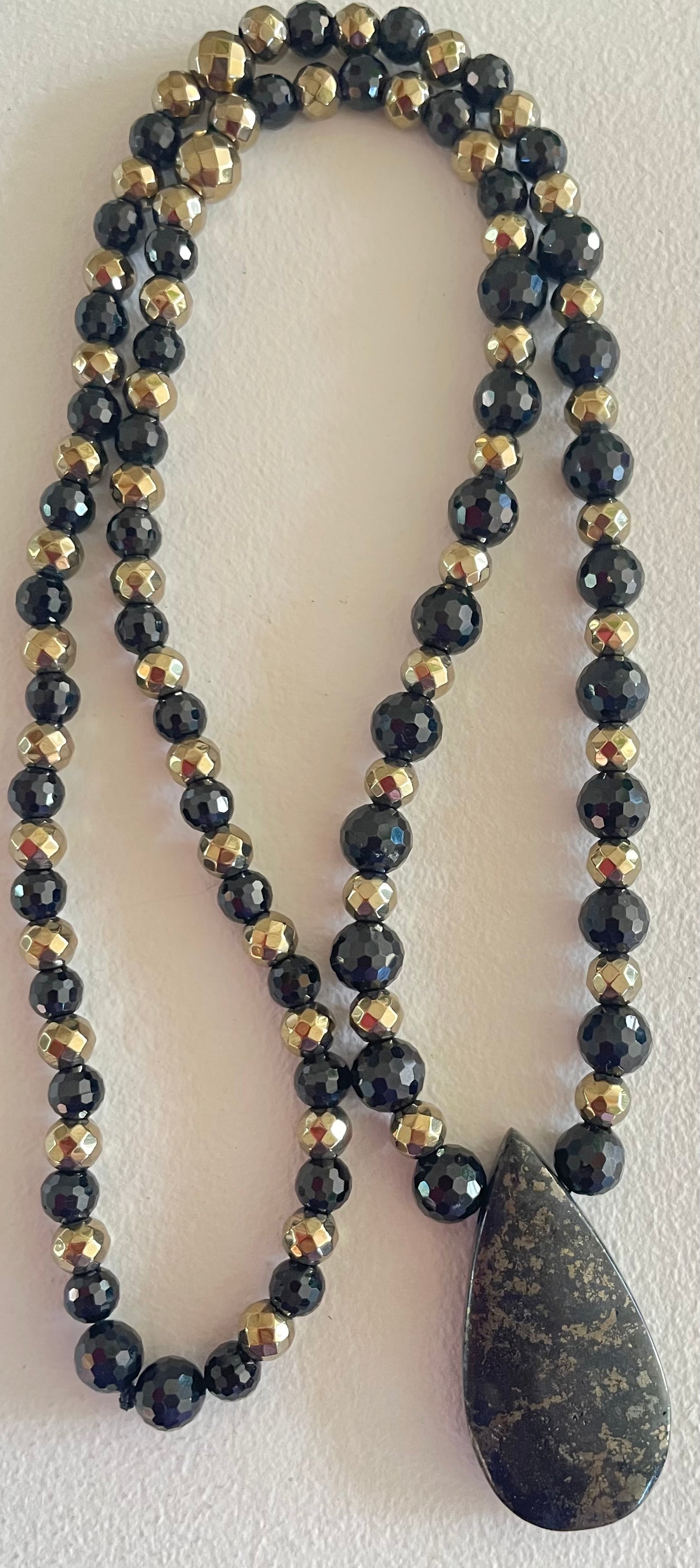 Black Spinel & Iron Pyrite Mala