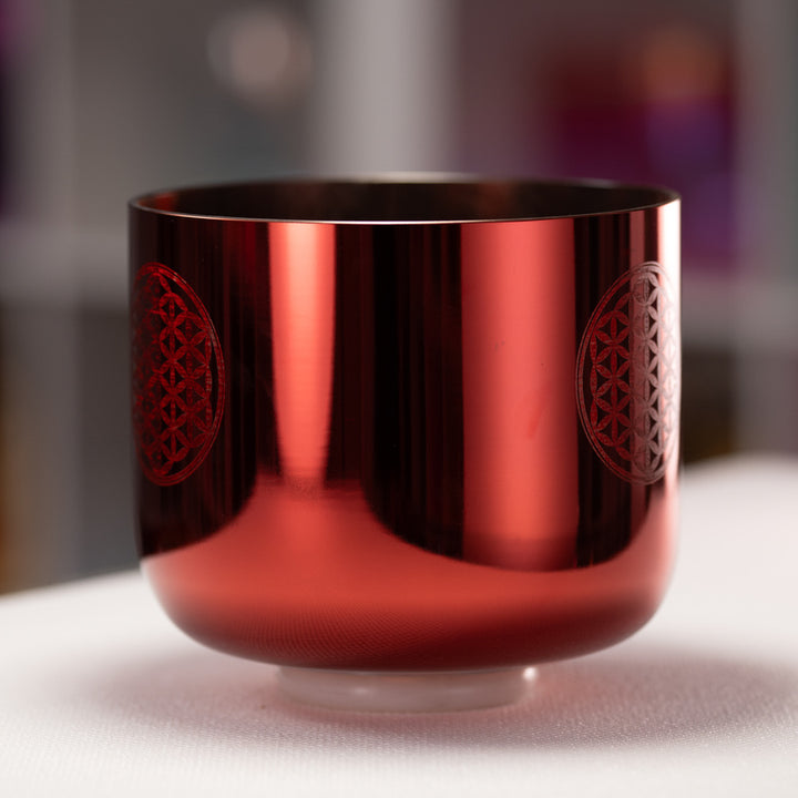 9" C+10 Orange Blossom Singing Bowl with Flower of Life, Perfect Pitch