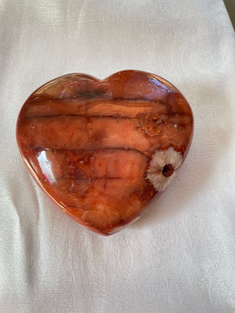 Extra Large Carnelian Heart with Quartz Flower inclusion