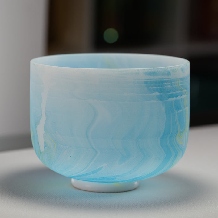 10" D-27 Blue Swirl Frosted Crystal Singing Bowl