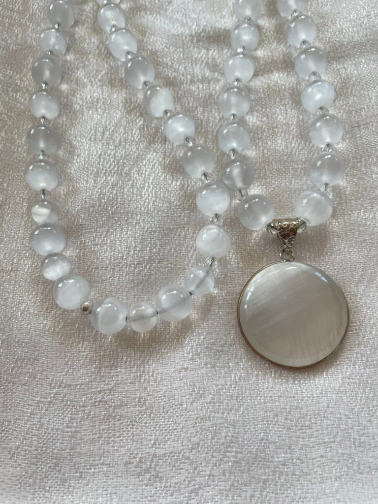 Selenite & Clear Quartz Mala