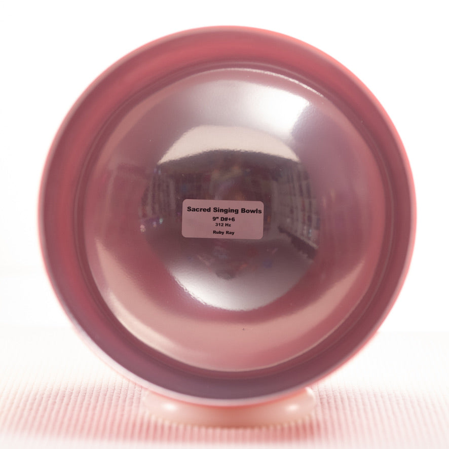 9" D#+6 Frosted Ruby Ray Crystal Singing Bowl