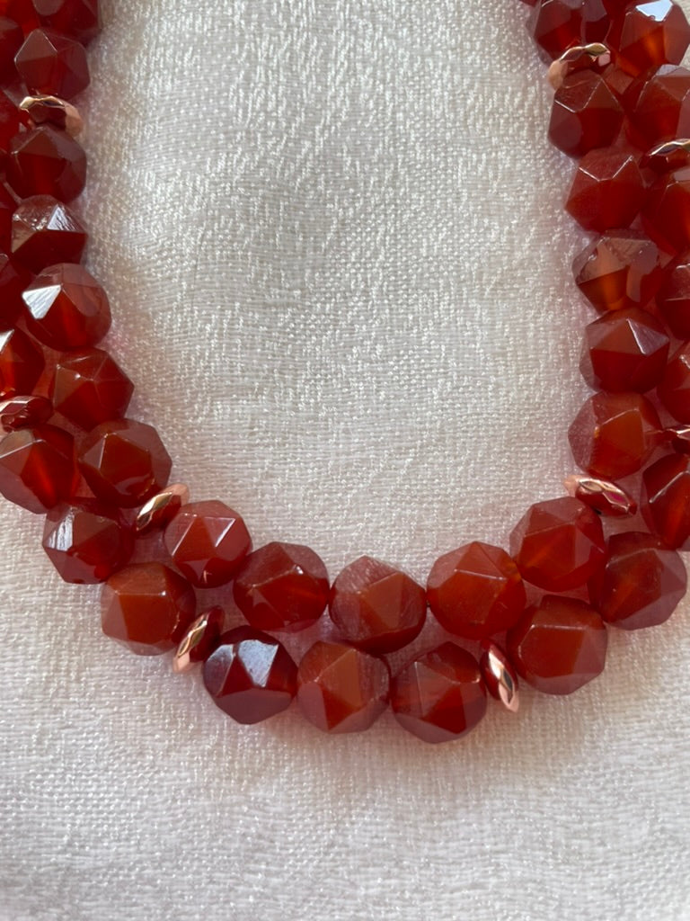 Faceted Carnelian Necklace, 2 layer