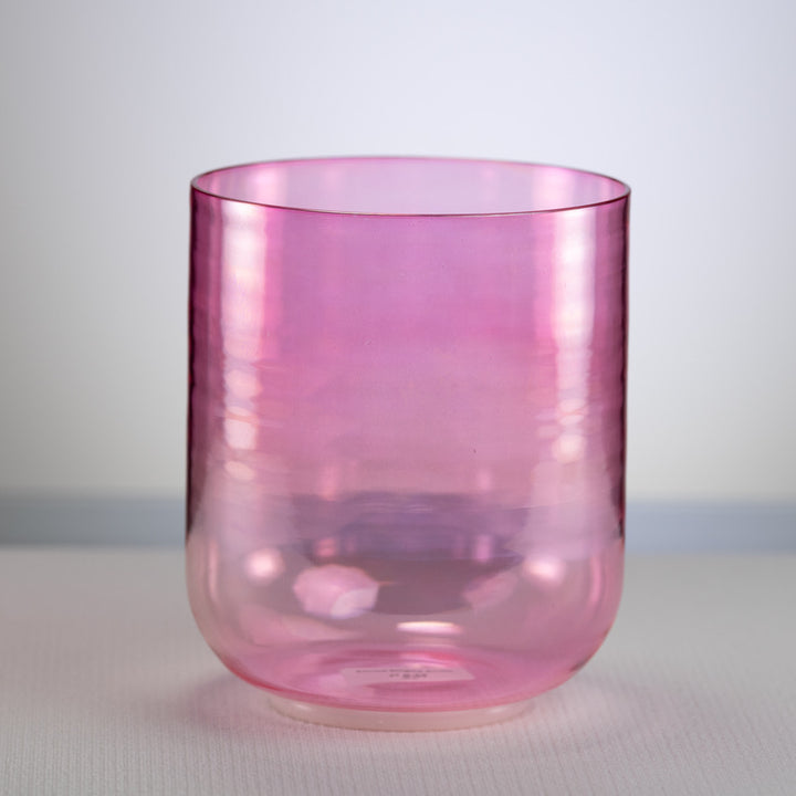 A 7 inch pink crystal singing bowl displayed against a neutral background.