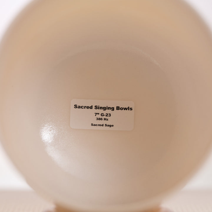 Singing bowl with a label indicating specifications: Sacred Sage Bowl