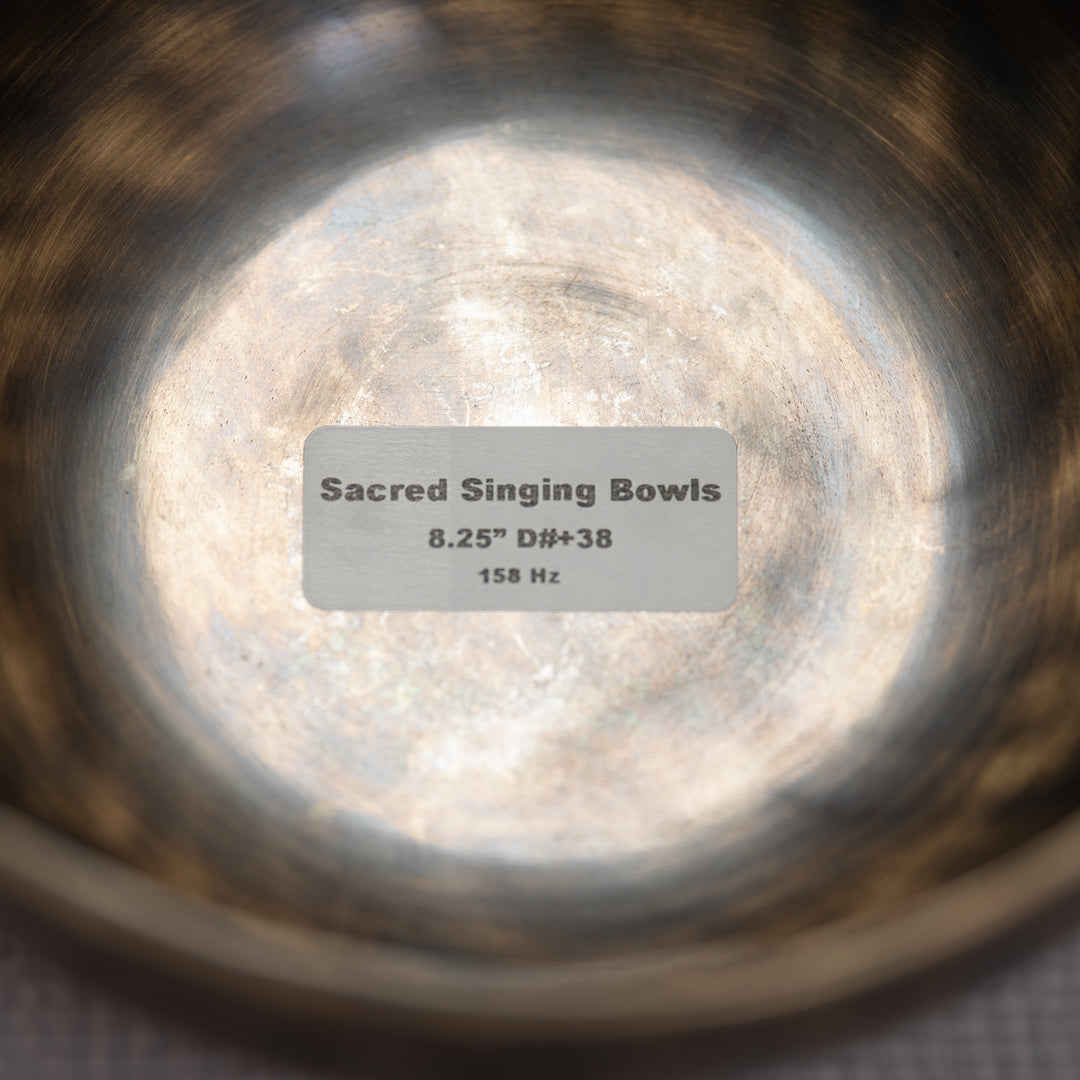 Sacred Singing Bowls™ label with bowl specifications