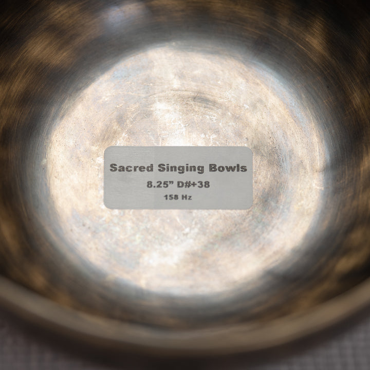 Sacred Singing Bowls™ label with bowl specifications