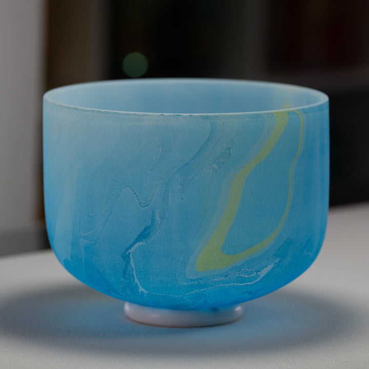 10" G#-28 Blue Swirl Frosted Crystal Singing Bowl