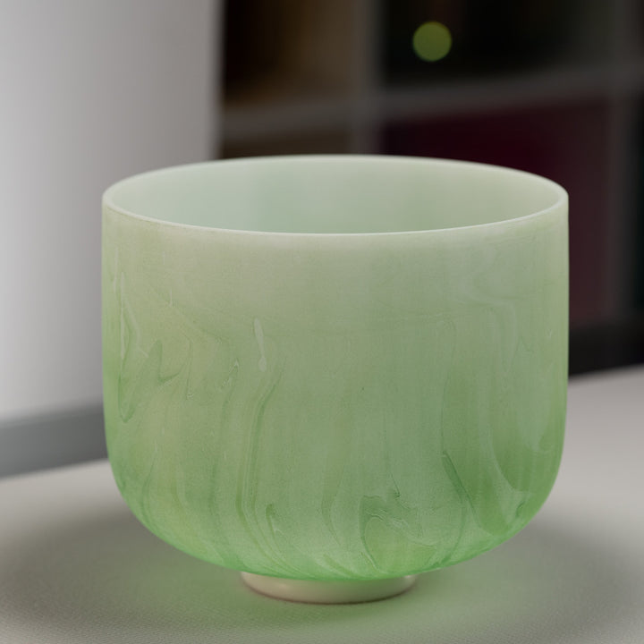11" B-20 Green Swirl Frosted Crystal Singing Bowl