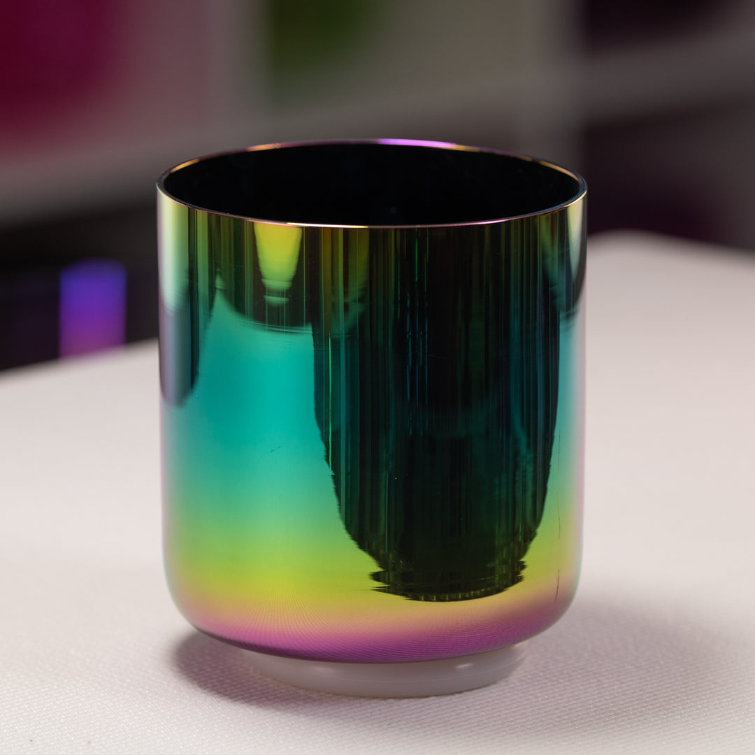 6.25" F#+9 Celestial Rainbow Crystal Singing Bowl, Perfect Pitch