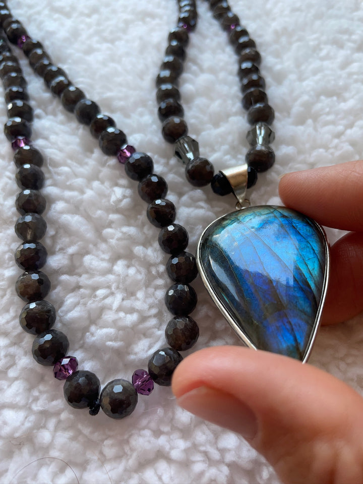 Faceted Black Labradorite Mala