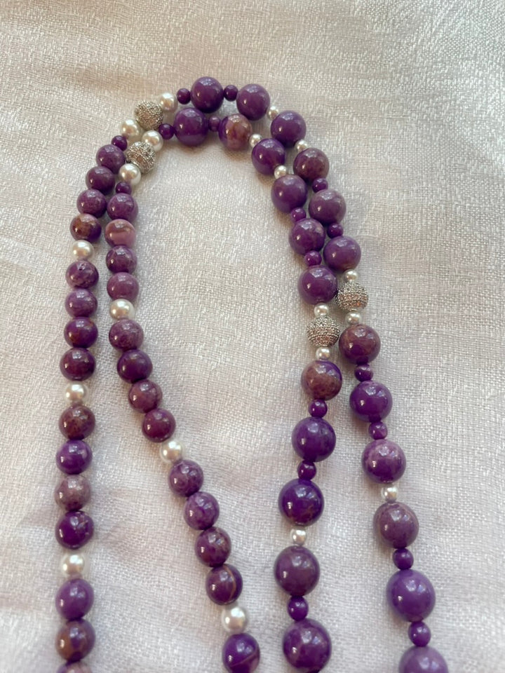 Phosphosiderite Mala with Charoite pendant