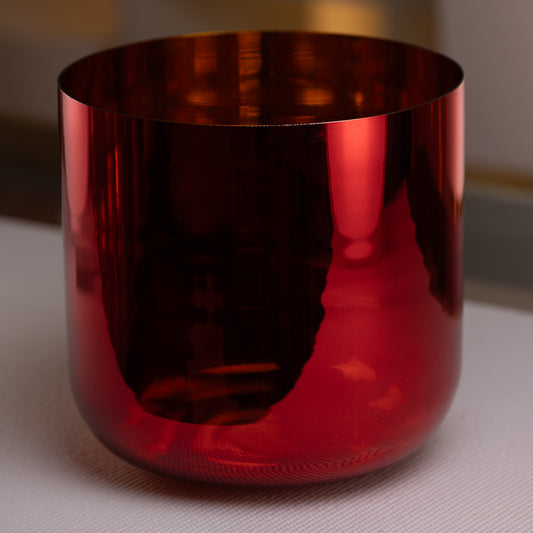 10.25" A-5/A+10 Metallic Red & Gold Crystal Singing Bowl, Perfect Pitch, Sacred Singing Bowls