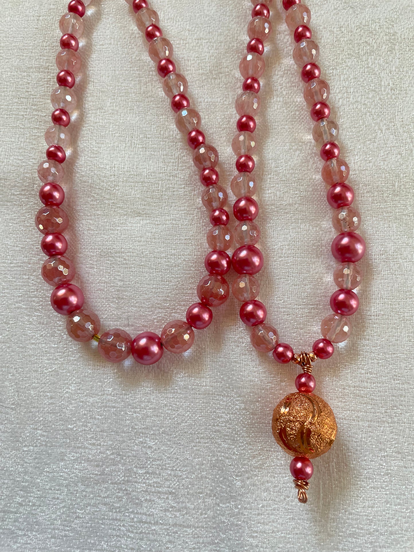 Faceted Pink Agate & Pearl Mala