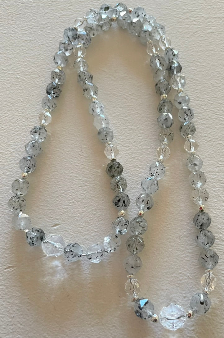 Black Mica in Clear Quartz Necklace, long