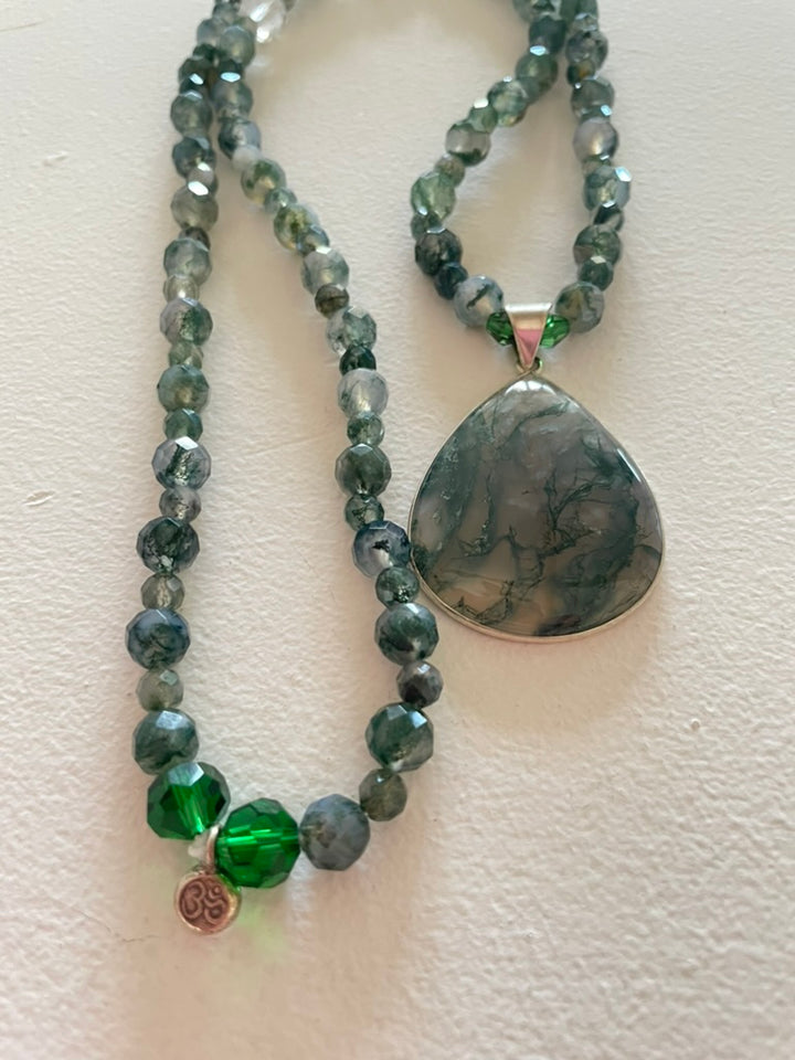 Faceted Moss Agate Mala