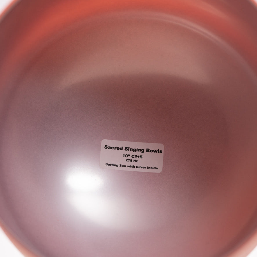 10" C#+5 Setting Sun Crystal Singing Bowl, Silver inside