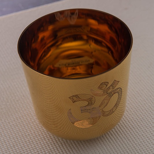 6.5" F-2 Gold Crystal Singing Bowl with Sacred Om Symbol, Sacred Singing Bowls