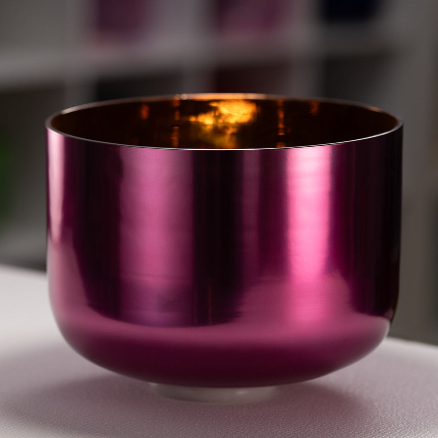 12" F+23 Radiant Rose Crystal Singing Bowl, Gold inside
