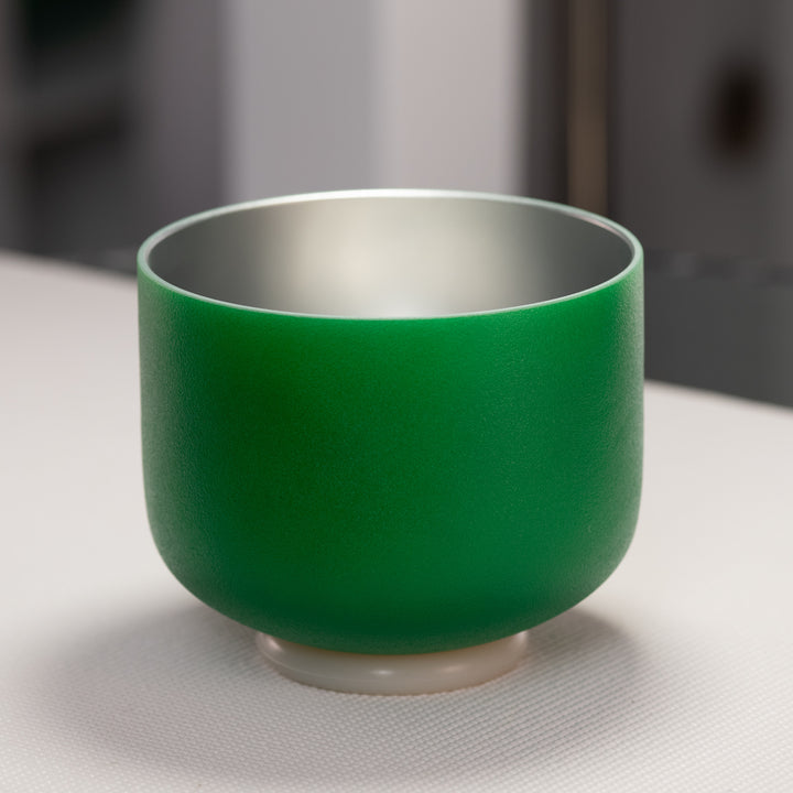 8" A+4 Emerald Heart Frosted Crystal Singing Bowl, Silver inside from Bowls of Sound