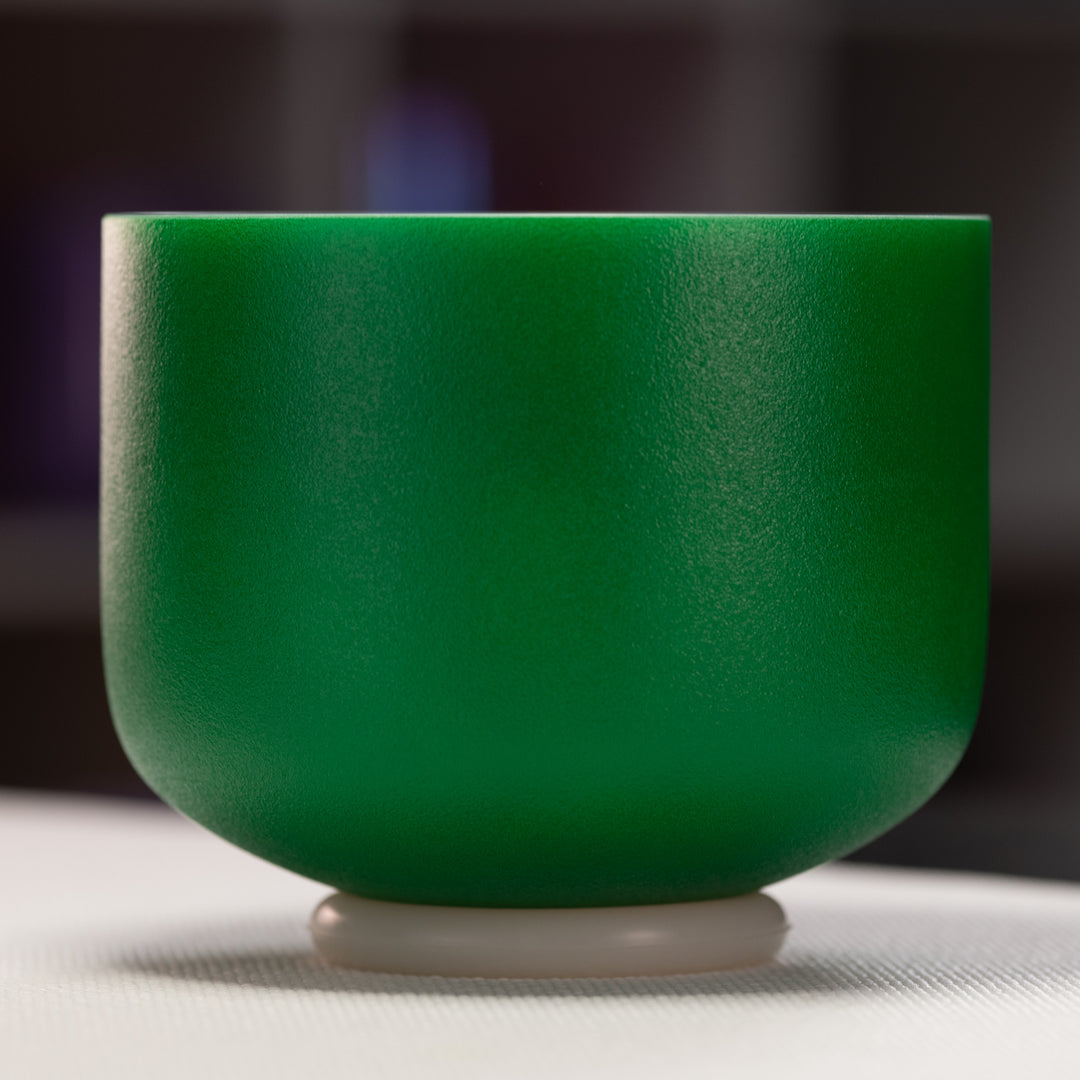 8" A+4 Emerald Heart Frosted Crystal Singing Bowl, Silver inside from Sacred Singing Bowls™