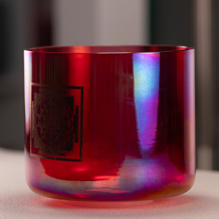 8" C#+33 Ruby Ray with Sri Yantra Crystal Singing Bowl from Sacred Singing Bowls™