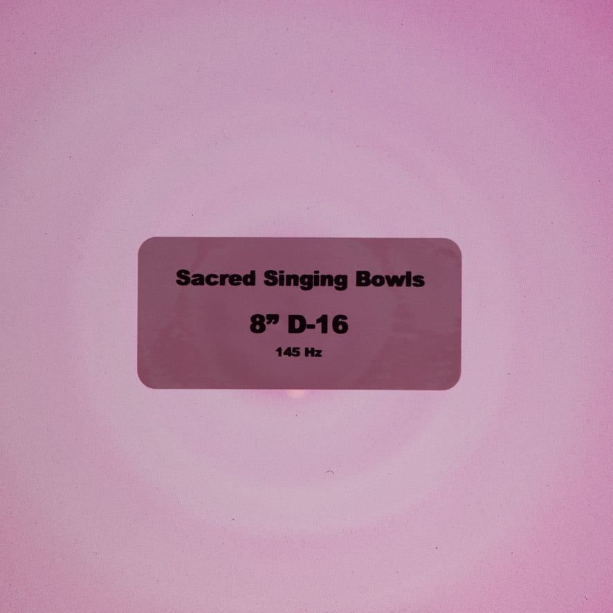 Sacred Singing Bowls™ product label with bowl specifications