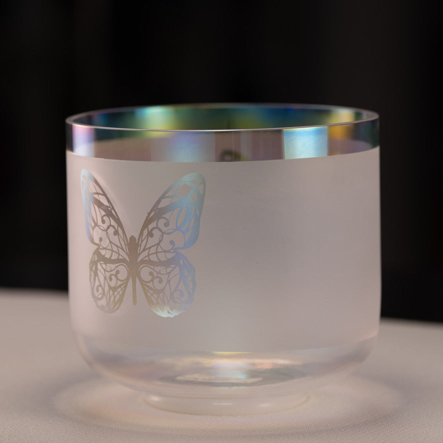 8" F+44 Prismatic Rainbow with Butterflies Crystal Singing Bowl from Bowls of Sound