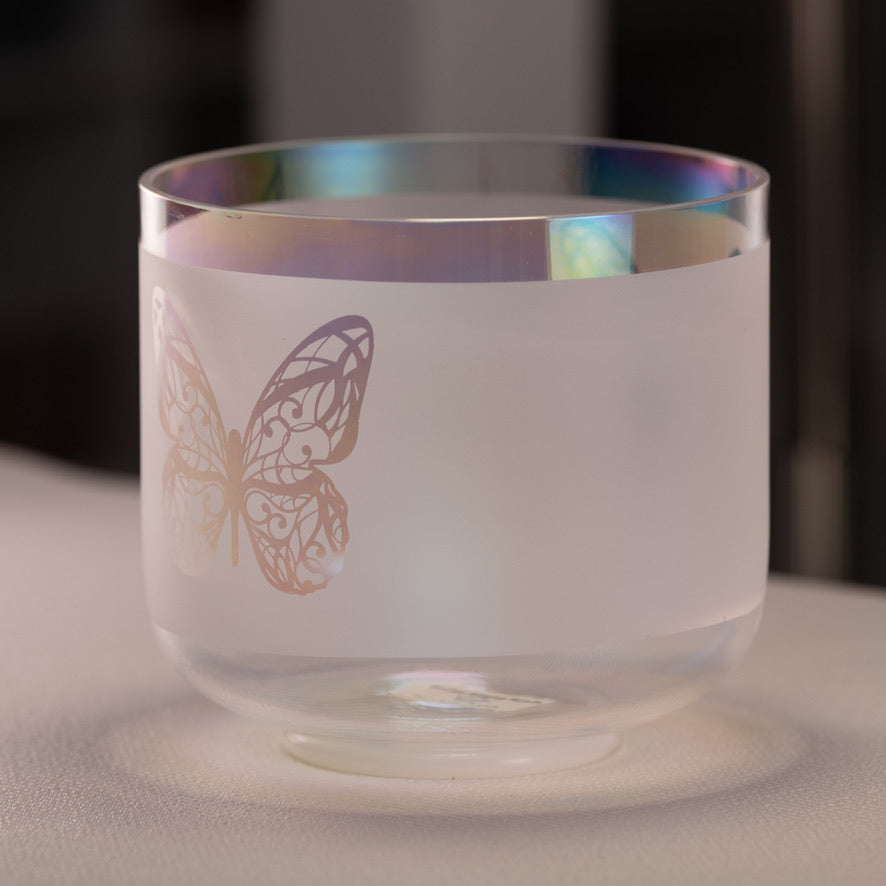 8" F+44 Prismatic Rainbow with Butterflies Crystal Singing Bowl from Sacred Singing Bowls™